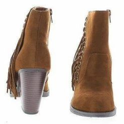 New Dimple By Soda, Ankle Boots W Stacked Block Heel & Side Fringes