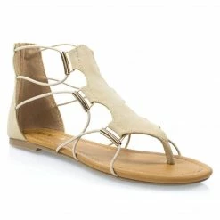 Soda New Impact Denim Jean Women Gladiator Open Toe Flat Sandal W Elastic Cord String & Metal Detail