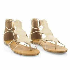 Soda New Impact Denim Jean Women Gladiator Open Toe Flat Sandal W Elastic Cord String & Metal Detail