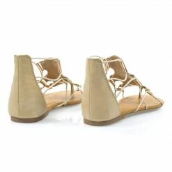 Soda New Impact Denim Jean Women Gladiator Open Toe Flat Sandal W Elastic Cord String & Metal Detail