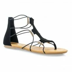 Soda New Impact Denim Jean Women Gladiator Open Toe Flat Sandal W Elastic Cord String & Metal Detail