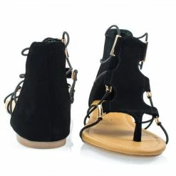 Soda New Impact Denim Jean Women Gladiator Open Toe Flat Sandal W Elastic Cord String & Metal Detail