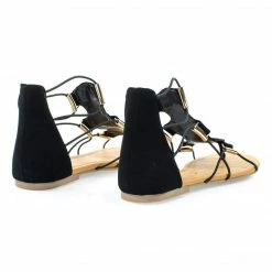 Soda New Impact Denim Jean Women Gladiator Open Toe Flat Sandal W Elastic Cord String & Metal Detail