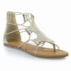 Soda New Impact Denim Jean Women Gladiator Open Toe Flat Sandal W Elastic Cord String & Metal Detail
