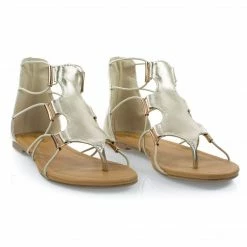 Soda New Impact Denim Jean Women Gladiator Open Toe Flat Sandal W Elastic Cord String & Metal Detail