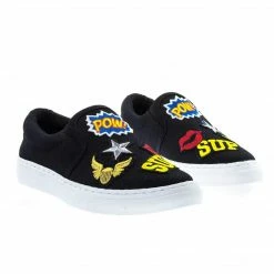 JoyPop Cotton By Soda, Slip On Sneaker W Graphic Embroidered Patched W White Platform Sole New