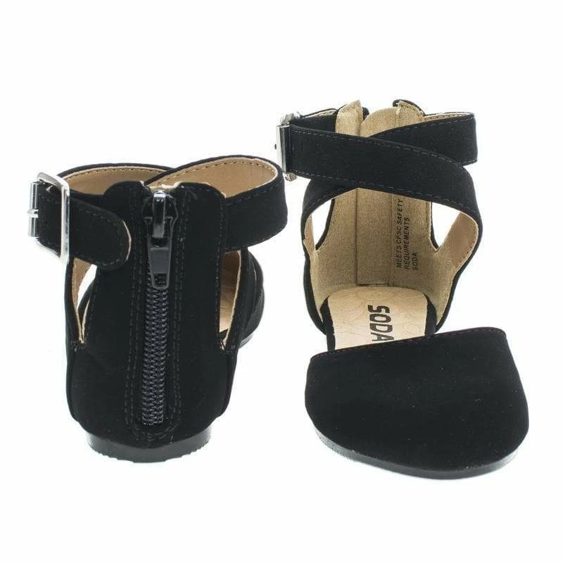 Soda Kiner-IIS Children Girl Flat Round Toe D'Orsay Open Shank Flats