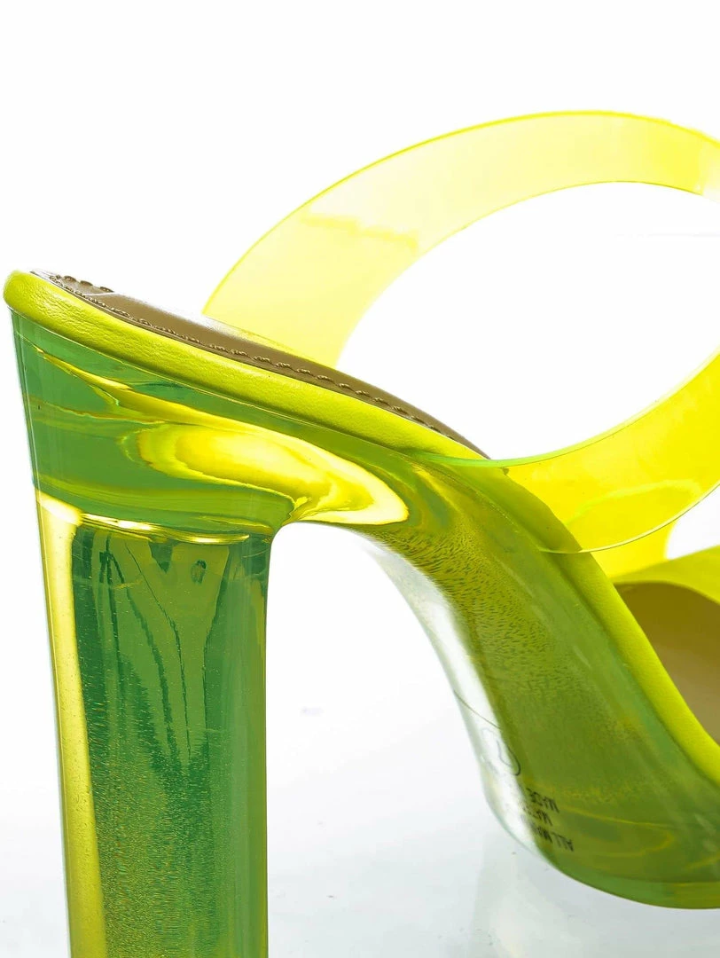 Soda Known Clear Acrylic Platform Heel Sandal - Womens Cinderella Neon Clear Slipper