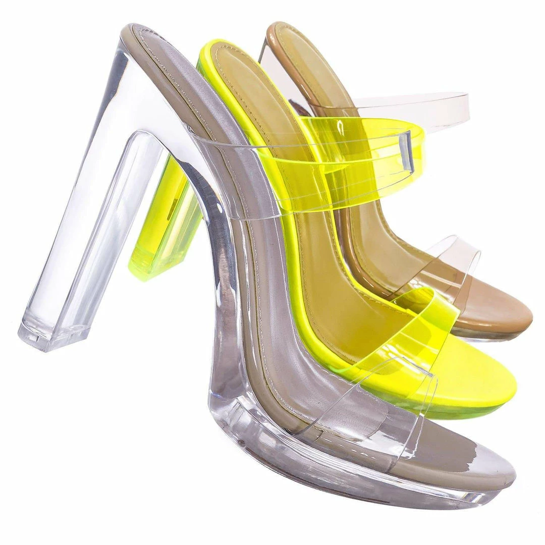 Soda Known Clear Acrylic Platform Heel Sandal - Womens Cinderella Neon Clear Slipper