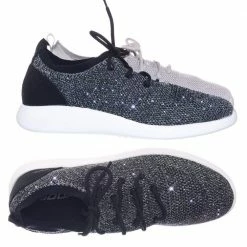 Soda Pitch Super Lightweight Lace Up Sneaker W Mesh Metallic Glitter Fabric New