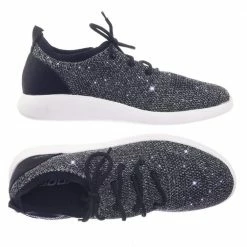 Soda Pitch Super Lightweight Lace Up Sneaker W Mesh Metallic Glitter Fabric New