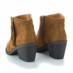 Rowley By Soda, Women's Western Pointy Toe Fringe Stacked Heel Ankle Bootie