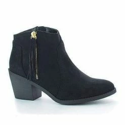 Rowley By Soda, Women's Western Pointy Toe Fringe Stacked Heel Ankle Bootie