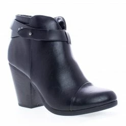 Sugar By Soda, Almond Toe Western Ankle Wrap Stacked Heel Boots