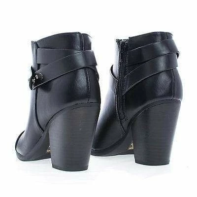 Sugar By Soda, Almond Toe Western Ankle Wrap Stacked Heel Boots