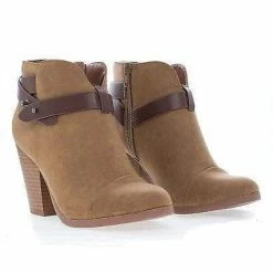 Sugar By Soda, Almond Toe Western Ankle Wrap Stacked Heel Boots