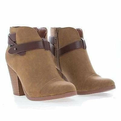 Sugar By Soda, Almond Toe Western Ankle Wrap Stacked Heel Boots