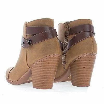 Sugar By Soda, Almond Toe Western Ankle Wrap Stacked Heel Boots