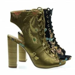 Speed Limit 98 Brobe Oriental Embroidery Feather Stitching Lace Up, Block Heel Bootie Sandal