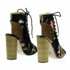 Speed Limit 98 Brobe Oriental Embroidery Feather Stitching Lace Up, Block Heel Bootie Sandal