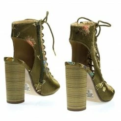 Speed Limit 98 Brobe Oriental Embroidery Feather Stitching Lace Up, Block Heel Bootie Sandal