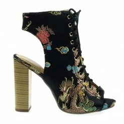 Speed Limit 98 Brobe Oriental Embroidery Feather Stitching Lace Up, Block Heel Bootie Sandal