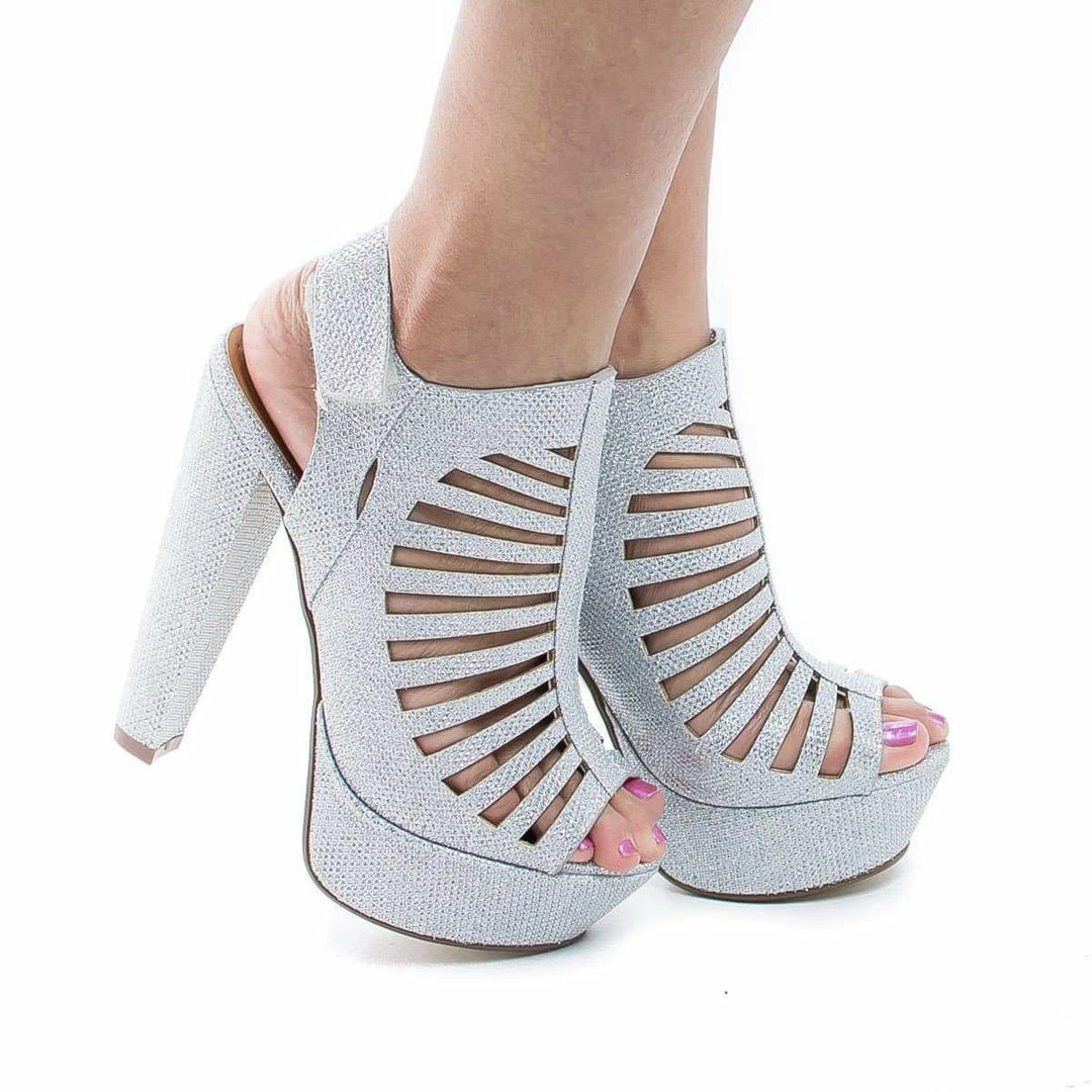 ManjiH By Speed Limit 98, Peep Toe Caged Sling Back Velcro Strap High Heel Platform Pumps New