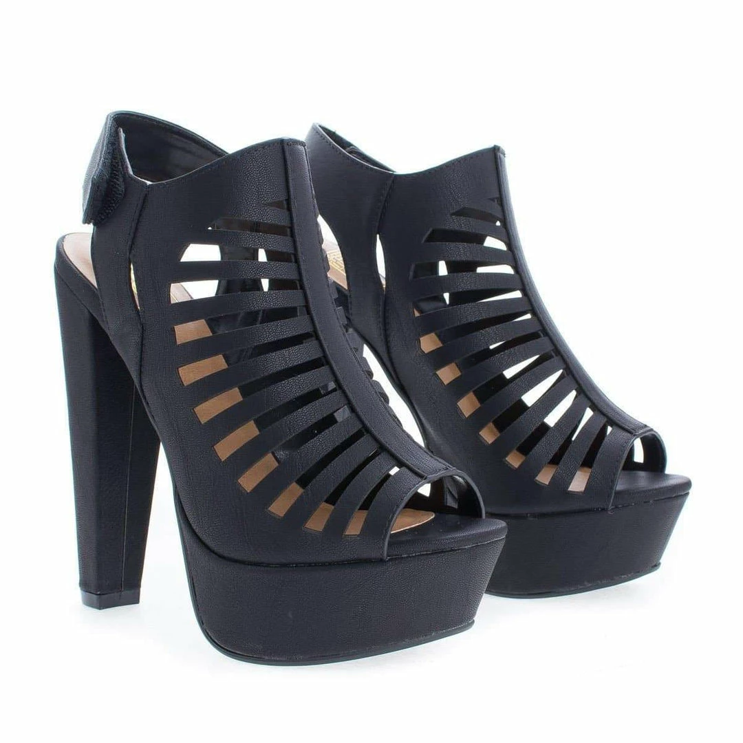 ManjiH By Speed Limit 98, Peep Toe Caged Sling Back Velcro Strap High Heel Platform Pumps New