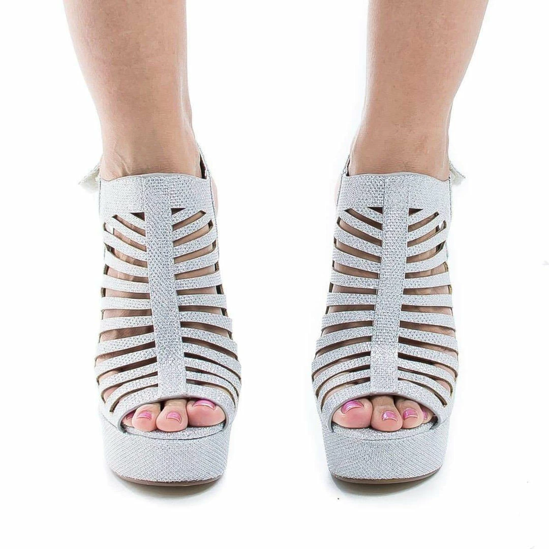 ManjiH By Speed Limit 98, Peep Toe Caged Sling Back Velcro Strap High Heel Platform Pumps New