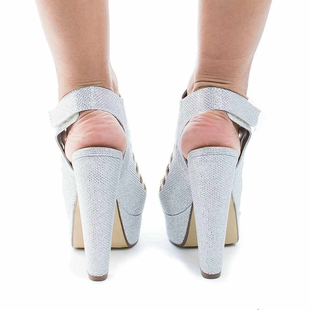 ManjiH By Speed Limit 98, Peep Toe Caged Sling Back Velcro Strap High Heel Platform Pumps New