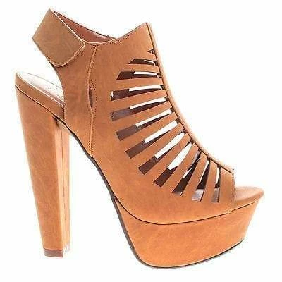 ManjiH By Speed Limit 98, Peep Toe Caged Sling Back Velcro Strap High Heel Platform Pumps New