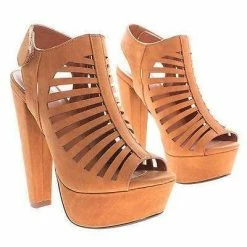 ManjiH By Speed Limit 98, Peep Toe Caged Sling Back Velcro Strap High Heel Platform Pumps New