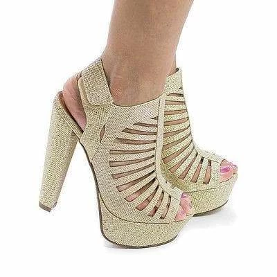 ManjiH By Speed Limit 98, Peep Toe Caged Sling Back Velcro Strap High Heel Platform Pumps New