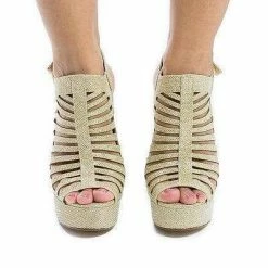 ManjiH By Speed Limit 98, Peep Toe Caged Sling Back Velcro Strap High Heel Platform Pumps New