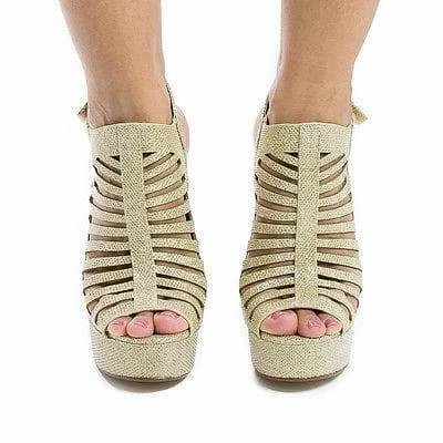 ManjiH By Speed Limit 98, Peep Toe Caged Sling Back Velcro Strap High Heel Platform Pumps New