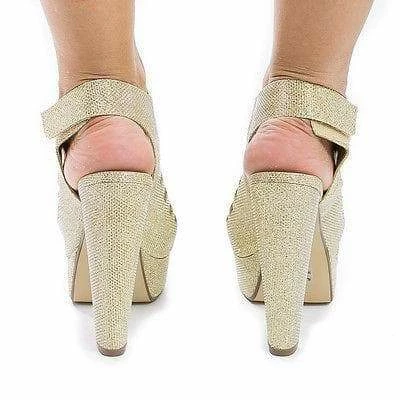 ManjiH By Speed Limit 98, Peep Toe Caged Sling Back Velcro Strap High Heel Platform Pumps New