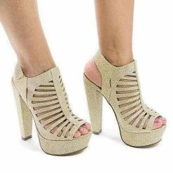 ManjiH By Speed Limit 98, Peep Toe Caged Sling Back Velcro Strap High Heel Platform Pumps New