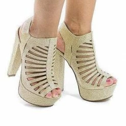 ManjiH By Speed Limit 98, Peep Toe Caged Sling Back Velcro Strap High Heel Platform Pumps New