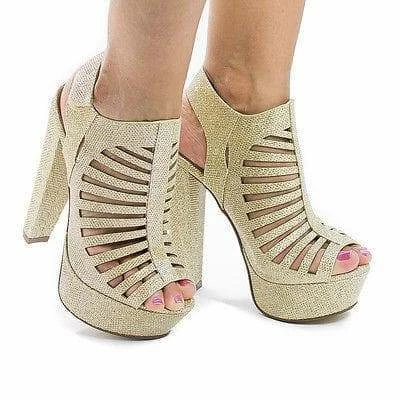 ManjiH By Speed Limit 98, Peep Toe Caged Sling Back Velcro Strap High Heel Platform Pumps New