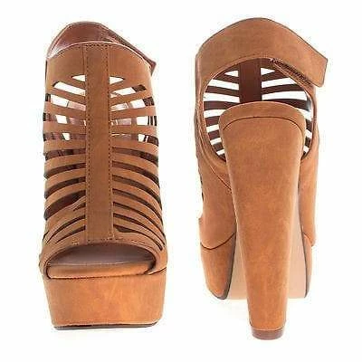 ManjiH By Speed Limit 98, Peep Toe Caged Sling Back Velcro Strap High Heel Platform Pumps New