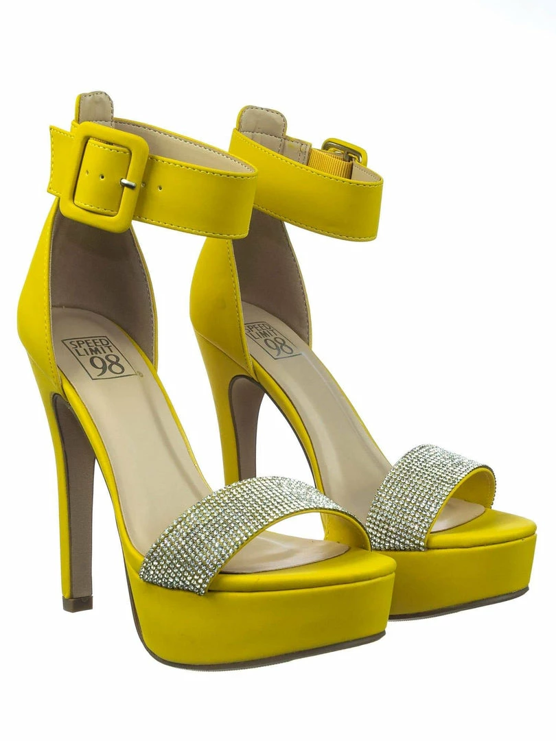 Speed Limit 98 Notice Rhinestone Encrusted Platform High Heel Sandal W Thick Ankle Strap