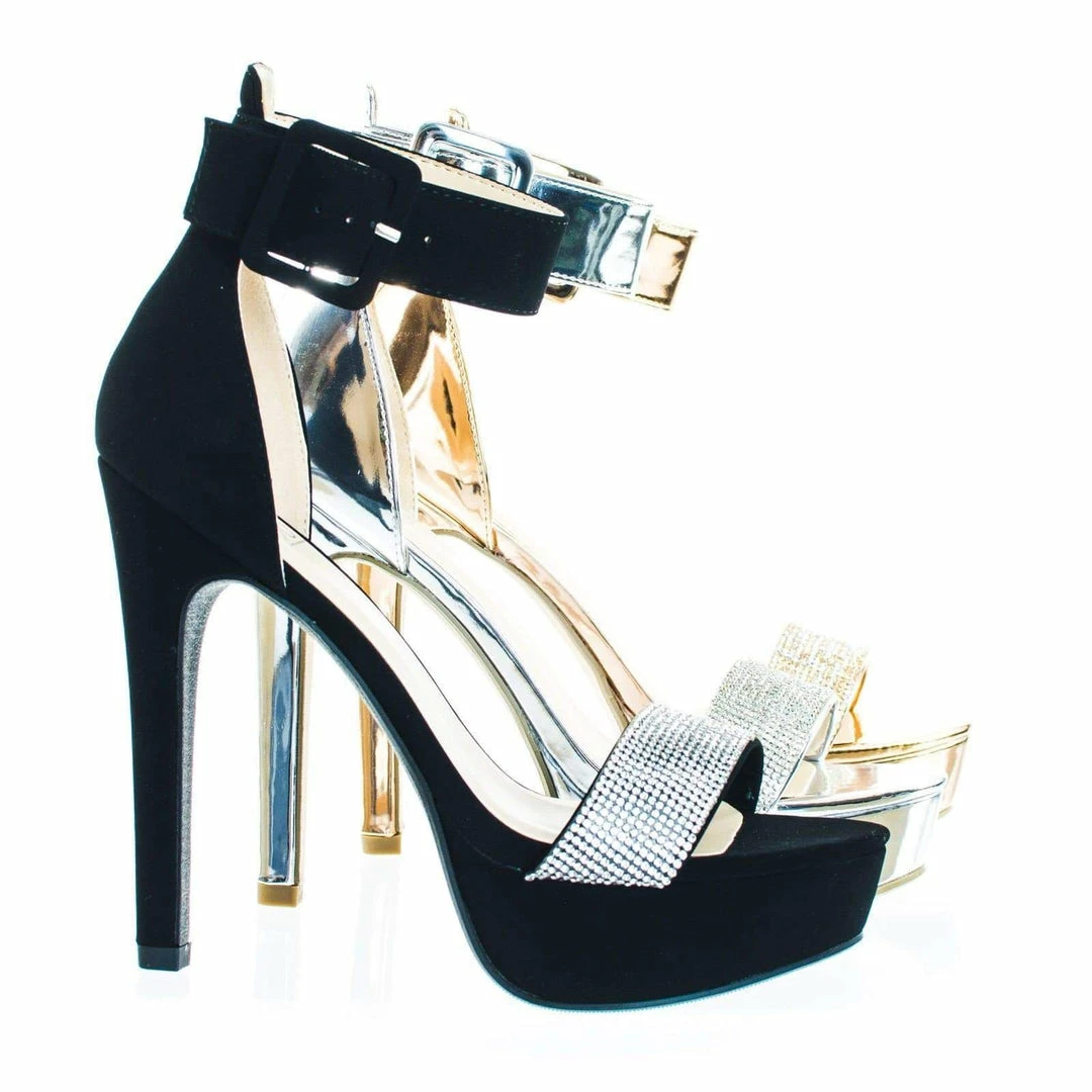 Speed Limit 98 Notice Rhinestone Encrusted Platform High Heel Sandal W Thick Ankle Strap