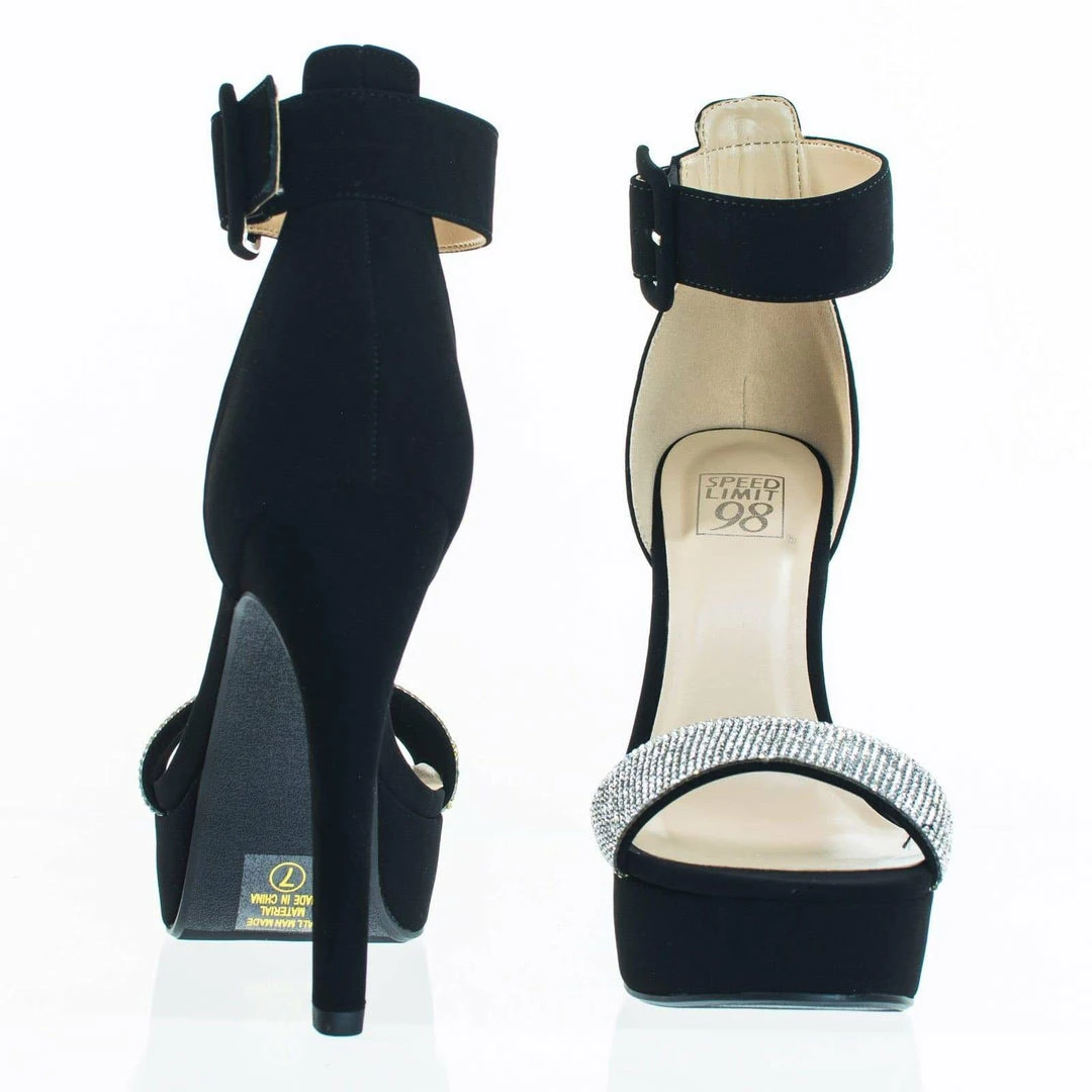 Speed Limit 98 Notice Rhinestone Encrusted Platform High Heel Sandal W Thick Ankle Strap