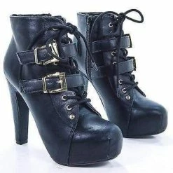 Sunny By Speed Limit 98, Chunky Heel Punk Rock Platform Ankle Lace-Up Bootie Buckle