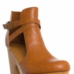Bamboo Advance01 Belted Side Cut-Out Bootie Clog, Women Lightweight Wooden Shoes