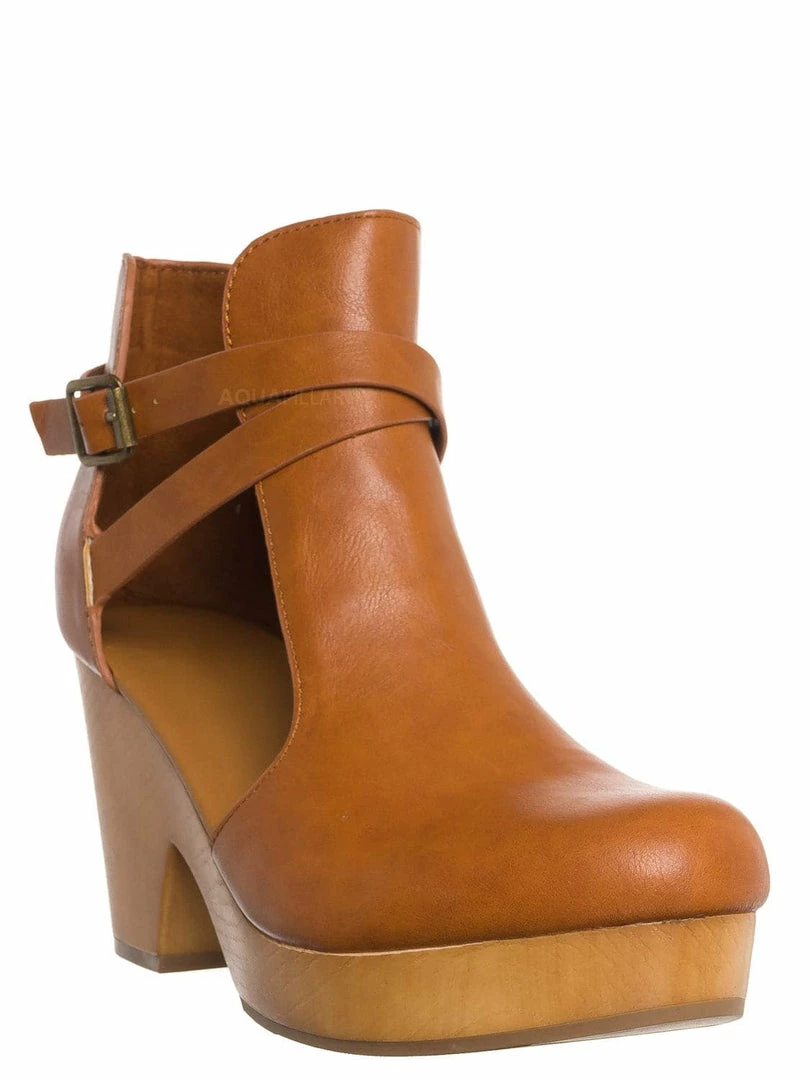 Bamboo Advance01 Belted Side Cut-Out Bootie Clog, Women Lightweight Wooden Shoes