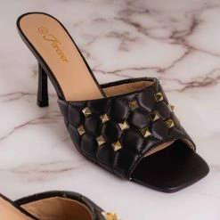 Forever Link Square07 Quilted High Heel Metal Stud Mule, Women Sandal New