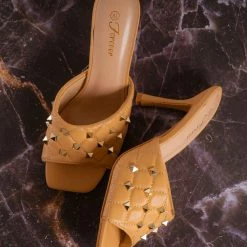 Forever Link Square07 Quilted High Heel Metal Stud Mule, Women Sandal New