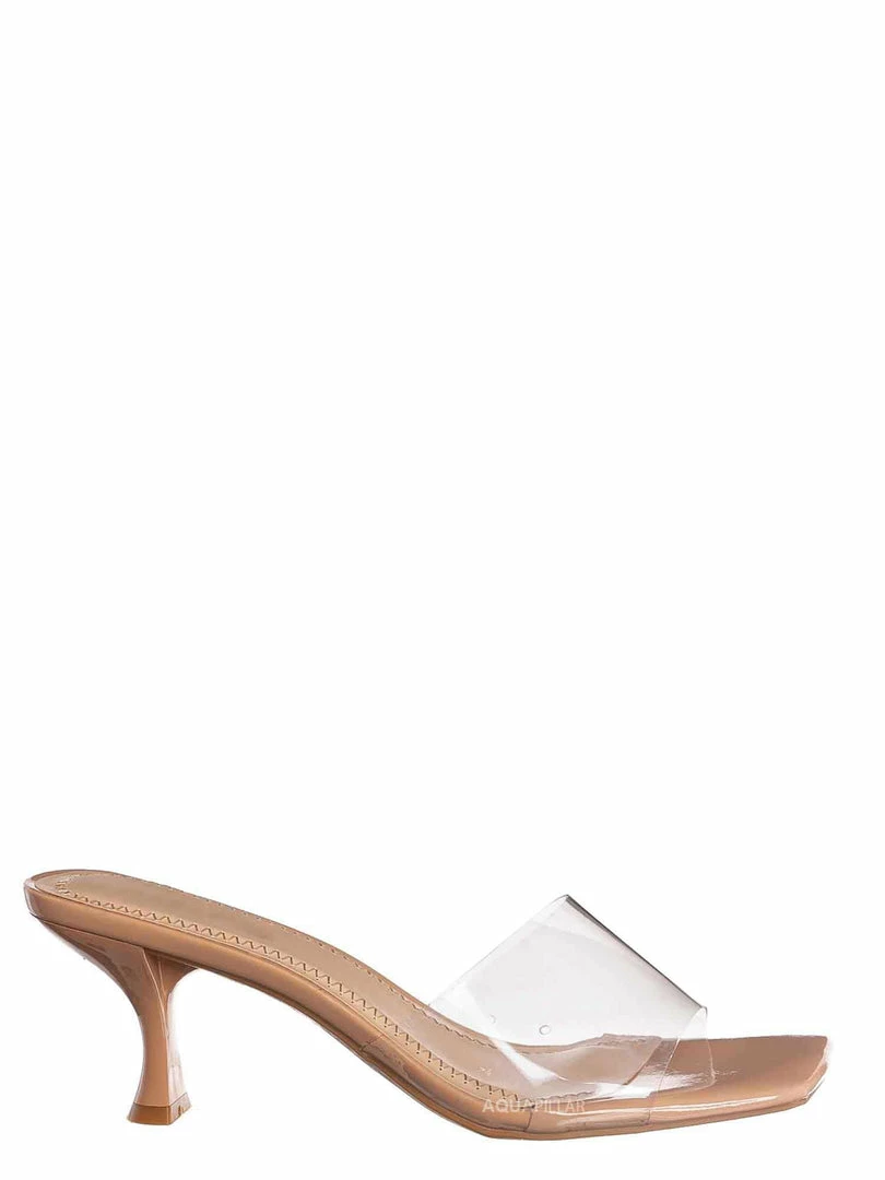 Anne Michelle Align03 Square Toe Slide In Mule - Women High Heel Slipper Cow Vinyl New