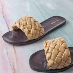 Bamboo Sunbathe78 Flat Puffy Woven Sandal - Women Summer Open Toe Slide In Weaving Mule New